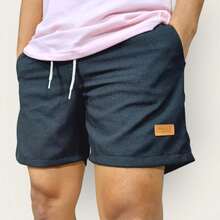 Kit 3 Premium Linen Shorts Bermuda Mauricinho Men's Casual Basic Comfortable Leather Label Detail - Celeste - Ver 4
