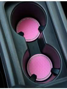 2pcs Crystal Studded Car Cup Holder Coasters, Round Silicone Anti-Slip Heat Insulation Mat, Car Accessories With Rhinestone Decor