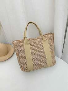 1pc Personalized Handmade Woven Tote Bag For Women, Fashion Versatile Work Commute Handbag, Large Capacity Portable Organizer Bag, Travel Beach Bag, Multifunctional Shopping Bag With Embroidered Custom Letter, Suitable For Daily Use, Can Be Gifted To Family, Friends, Mother On Mother's Day, Valentine's Day, Nurse Day, Teacher's Day, Christmas, As A Customized Birthday Gift - Multicolor - View 12