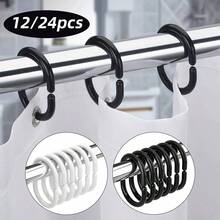 12/24pcs Shower Curtain Hooks, Shower Curtain Rings, C-Shape Plastic Shower Curtain Hooks, Stylish Bathroom AccessoriesChristmas Decor