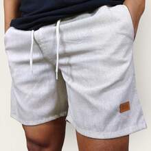 Kit 3 Premium Linen Shorts Bermuda Mauricinho Men's Casual Basic Comfortable Leather Label Detail - Celeste - Ver 2