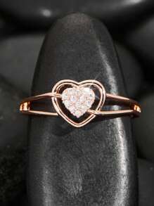 1 pièce Bague à la mode avec zircone blanche ajourée en forme de cœur, cadeau surprise pour dames pour la Saint Valentin