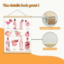 1pc Canvas Hanging Art Easy To Hang Holiday Cocktail Art: Pink Wine Bottle And Glass Collectible Wall Decor,Wall Art,Poster Room Decor