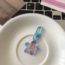 6pcs New Resin Double-Color Jasmine Flower Keychain, Fashionable Floral Pendant Key Chain For Car, Backpack Decoration