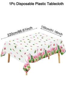 1pc Flamingo Plastic Tablecloth - 86.61 X 51.18 Inches, Tropical Hawaiian Style Disposable Tablecloth, Rectangular Flamingo Tablecloth For Picnic, Flamingo Hawaiian Theme Birthday Party Decoration - Multicolor - View 5