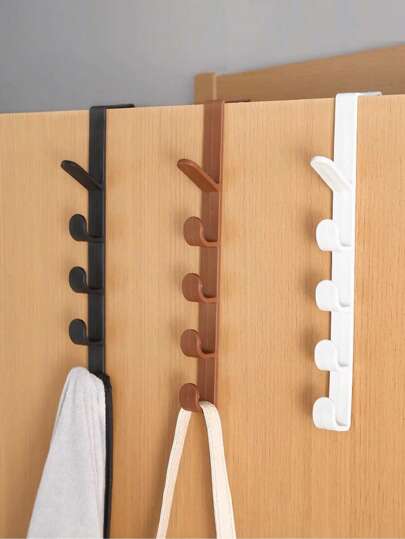 1/3pcs Vertical Multi-Functional Hook At The Back Of The Door, Non Perforated Storage Rack At The Back Of The Door, Bag Hook, Dormitory Wardrobe Bedside Hanging Clothes Hook, Hanging Clothes Hanger, Plastic Hook, Suitable For Bedrooms, Living Rooms, Dormitories, Bathroom Doors, Household Supplies (White, Black, Brown)