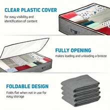 4pcs Extra Large Under-Bed Storage Bags With Full-Open Top Window Design, Convenient For Taking Out Items, Fully Zippered Closure Bedding Storage Bag For Home, Dorm, Clothes, Books, Toys (Gray) - Grey - View 5