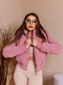 Women's Short Puffer Jacket 2025 - 乾枯玫瑰色 - 查看 1