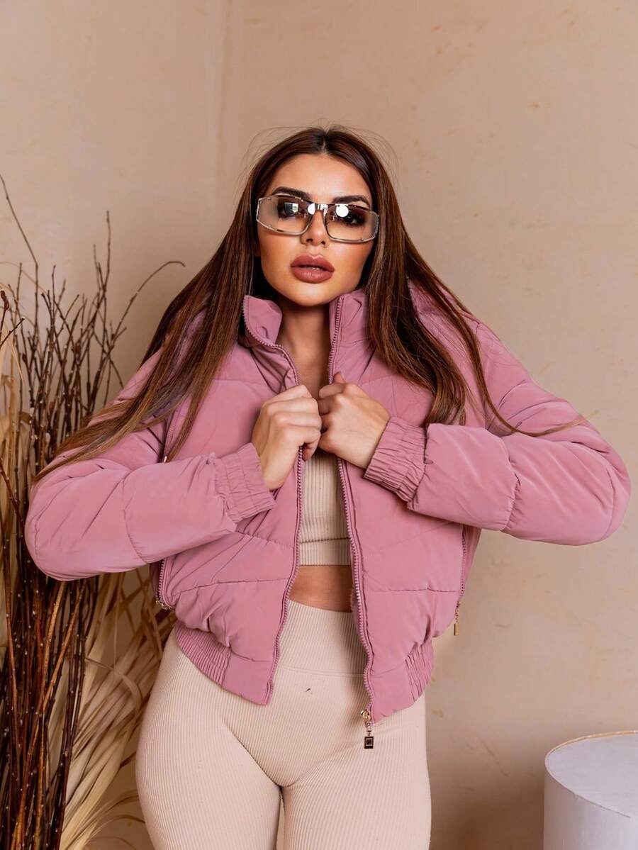 Women's Short Puffer Jacket 2025 - 乾枯玫瑰色 - 查看 1