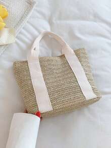 1pc Personalized Handmade Woven Tote Bag For Women, Fashionable And Versatile For Work Commute, Large Capacity Portable Organizer Bag For Travel, Beach, Shopping, Embroidered Customized Letter Design, Suitable For Daily Use, Great Gift For Family, Friends, Mom, Mother's Day, Valentine's Day, Nurse's Day, Teacher's Day, Christmas, Birthday - Multicolor - View 14