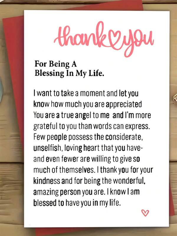Personalized Heart Pattern Thank You Card With Envelope, Fantasy Theme, Paper Material, Suitable For Thanksgiving, Christmas, Birthday, No Electricity Required, Thank You For Being A Blessing In My Life.