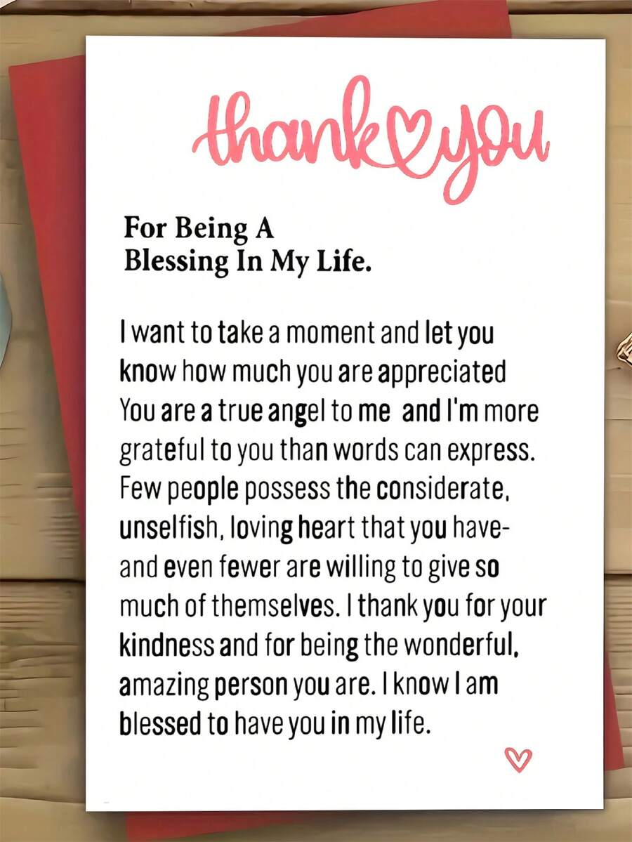 Personalized Heart Pattern Thank You Card With Envelope, Fantasy Theme, Paper Material, Suitable For Thanksgiving, Christmas, Birthday, No Electricity Required, Thank You For Being A Blessing In My Life. - Multicolor - View 1