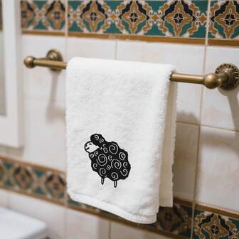 1 件，35x75 厘米柔软超强吸水开斋节珊瑚绒开斋节风格毛巾手巾黑羊刺绣，非常适合浴室装饰家居装饰礼物日常使用