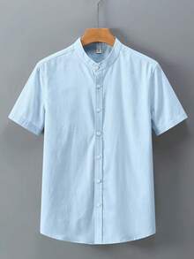 VISCOLINHO Light Fresh Men's Short Sleeve Padre Collar Shirt - 淺藍色 - 查看 1