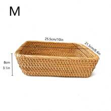 1pc/3pcs Rattan Storage Baskets, Snack & Fruit Organizer Boxes, Woven Rectangular Bread Tray, Home Desktop Countertop Decorative Baskets Valentine Day Sun Travel Cool