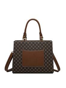 3件套：1个大容量花卉印花手提袋+2条随机图案围巾 - 棕色 - 查看 7