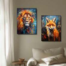 3pcs Animal Wall Arts Canvas Posters, Lion, Fox, Wolf Oil Painting HD Printing Optional Frame, Office, Living Room, Dining Room, Bedroom Home Decoration ,Wall Art With Frame