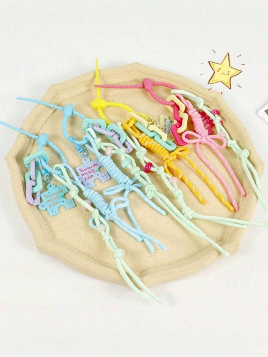 1 PIEZA Accesorio de bolso con estilo de macaron para la playa, fiesta, estilo de playa, que contiene cuerda y llavero con forma de rompecabezas de acrílico, accesorio de llavero que se puede usar como colgante de bolso o coche. Regalo de San Valentín elegante para adolescentes