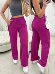 Women's Lanzinha Pants With Pockets Winter Fashion - 玫瑰紅 - 查看 2