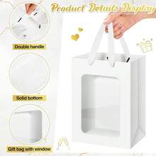 4 piezas Bolsa de regalo con ventana transparente, Caja de regalo de papel grande con asa, Bolsa de compras de papel Kraft con ventana transparente, Bolsa de regalo transparente para regalos, fiestas y festivales - Multicolor - Ver 7