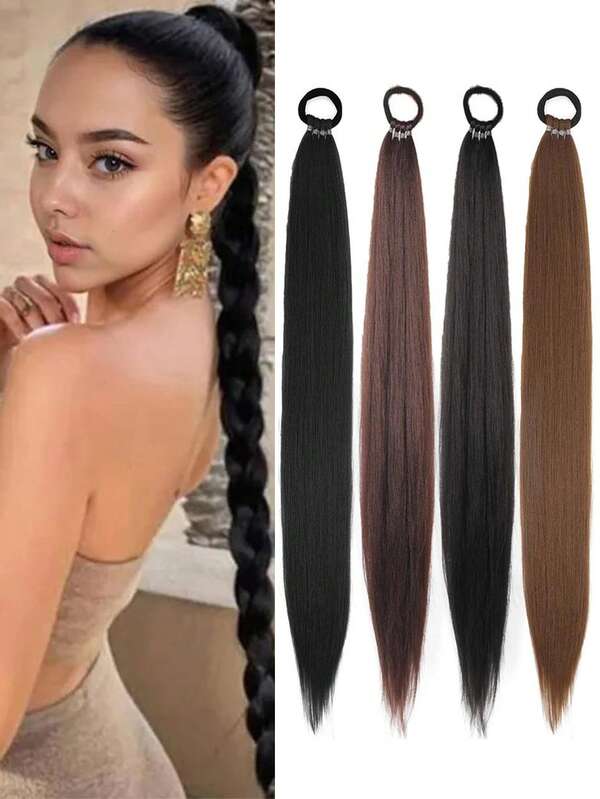 1 件装马尾假发 直马尾辫 可编成马尾辫接发 拳击辫 两用 DIY 适合女性日常穿着和聚会