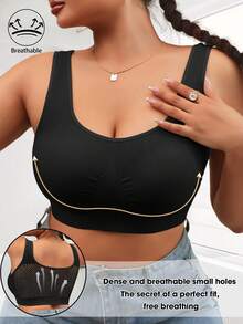 Push-Up Bras For Women With Padding No Underwire Breathable Hollow Out Seamless Wireless Sports Bra - Black - View 4