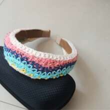 1pc Daisy & Cherry Knitted Wide-Brimmed Hair Hoop, Headband For Top Of Head Hair Styling, Adult Hair Accessory