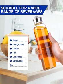 1pc Transparent Glass Water Bottle With Rope Handle And Stainless Steel Leak-Proof Lid, Reusable Glass Juicer Bottle For Juicing, Fridge, 100% Leakproof, - Multicolor - View 9