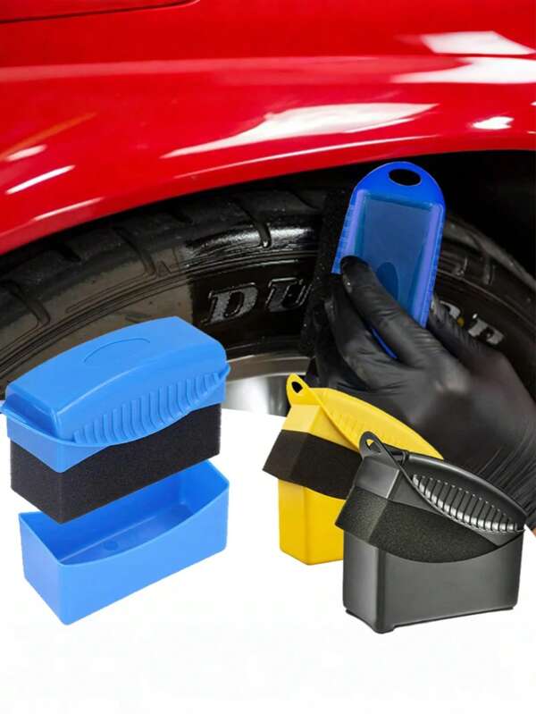 1Pc Car Tire Waxing And Polishing Sponge Brush With Cover – Tool Applicator Included, Suitable For Tire Rim And Interior Cleaning, High-Density Absorbent Sponge Effectively Absorbs Polish Or Cleaner, Ergonomic Rectangular Handle With Finger Grooves For Firm Grip, Protects Hands From Grease And Dirt, Ideal For Tire Polishing Rim Cleaning And Edge Detailing, Saves Time And Energy, Reusable Car Cleaning And Maintenance Tool