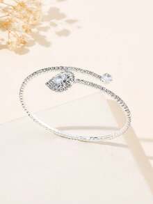 1pc Fashion Zirconia Inlaid Criss-Cross Open Bangle Valentine's Day Accessories