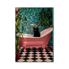 1 pièce Impression sur canevas de chat de salle de bain optionnel avec cadre lisant sur les toilettes. Affiche d'art mural drôle de décoration animale. Décoration de maison, cadeau. Avec ou sans cadre réutilisable.