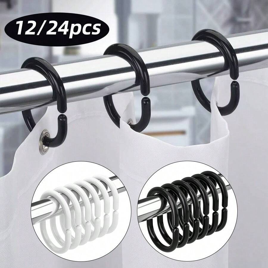 12/24pcs Shower Curtain Hooks, Shower Curtain Rings, C-Shape Plastic Shower Curtain Hooks, Stylish Bathroom AccessoriesChristmas Decor