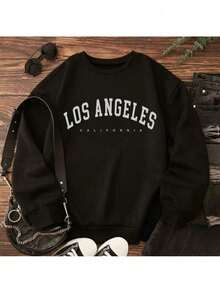 Women's Crew Neck Flannel Sweatshirt Los Angeles City California Various Colors Premium Line Plush Sweatshirt Top - màu đen - Xem 7