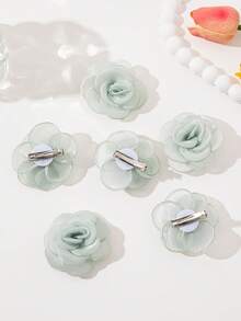 6pcs Cute Rose Flower Hair Clips, Suitable For Everyday Wear And Vacation Dressing - Green - View 3