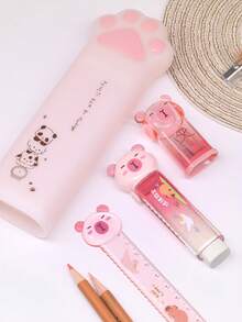 4pcs Cute Stationery Gift Set, Including Cat Paw Pencil Case, Capybara Ruler, Capybara Eraser, Capybara Pencil Sharpener, Capybara Stationery Storage Pen Box - Multicolor - View 4
