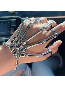 2025-新款欧美手链时尚个性朋克骷髅手骨百搭五指戒指手链可调节一体链 - 生日礼物 - 毕业礼物 - 礼物 - 彩色 - 查看 4
