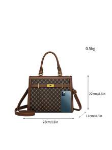 3件套：1个大容量花卉印花手提袋+2条随机图案围巾 - 棕色 - 查看 8