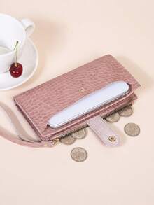 Bi-Fold Long Wallet Simple Wallet With Phone Pocket & Card Slots Women's Artificial Leather Zipper Coin Purse Slim Lightweight Portable Cash Money ID Card Credit Card Bifold Slot Coin Pocket Short Wallet Small Pouch Small Purse Pocket Wallet For Birthday Gift Gift Anniversary Christmas On Valentine's Day Lover Female Lady Girls Women Teenagers For College Student School Student - Pink - View 3
