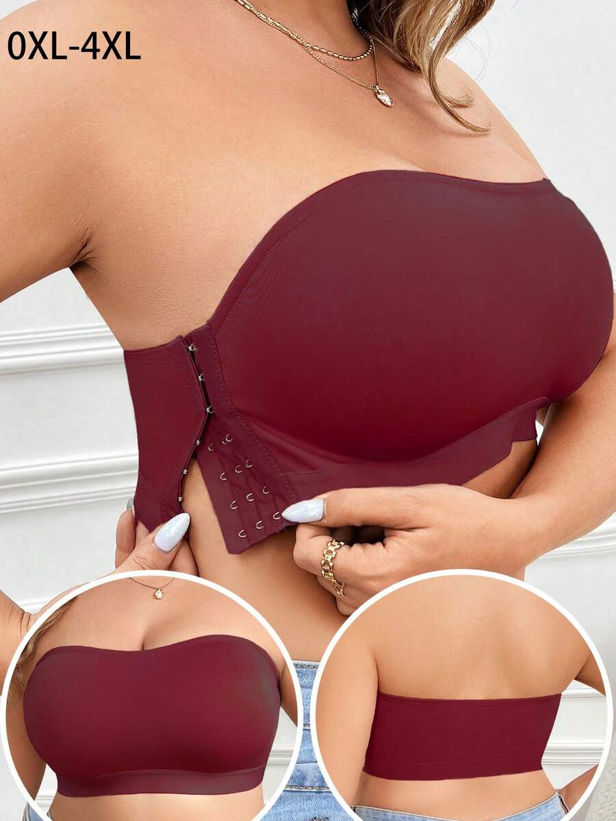 Áo ngực không gọng thoải mái cỡ lớn có khóa bấm - Màu Đỏ Sâu - Xem 1