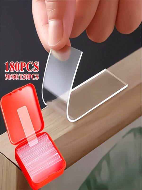 180pcs/120pcs/60pcs Reusable Transparent Double-Sided Tape, Double-Layered Strong Adhesive Wall Tape, Multi-Purpose Removable Installation Tape, Suitable For Walls, Home, Office