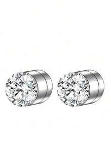 Stainless Steel Magnetic Cubic Zirconia Stud Earrings For Men And Women, Hypoallergenic Non-Perforated, 5-8mm Double Sided Magnet Flat CZ Magnetic Clip Earrings Are Suitable For Daily Travel, Weddings, Dates, Parties And Other Festivals