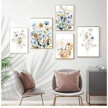 1 pieza Cartel de lienzo con impresión de acuarela de flores y hojas botánicas, para decoración de pared en sala de estar y el hogar, con opción de marco, decoración moderna - Multicolor - Ver 1