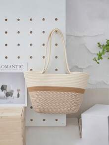 1pc Customized Embroidered Woven Beach Basket Bag For Women, Fashion Versatile Shoulder Tote Bag, Suitable For Beach Trip, Everyday Use, Gifts For Family, Friends, Mother, Partner, Great For Mother's Day, Valentine's Day, Nurses Day, Teacher's Day, Christmas, Birthday, School Supplies, For Teacher, For Boys And Girls, For Teenagers, Junior High School Students, Middle School Students, High School Senior High School Students, College Students, University Students, Freshman, Sophomore, Underclassmen - Multicolor - View 14