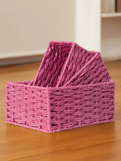 1pc/3pcs Woven Storage Baskets, Tabletop Organizer Bins For Makeup, Keys, Snacks, Home Decor, Living Room, Bedroom, Office, Handmade, S/M/L Size Options