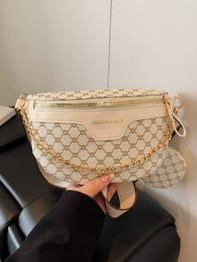 时尚刺绣链条腰包斜挎包，容量大 - 白色 - 查看 8