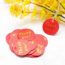 100tag20M Rope Creative Thank You, Handmade Gold Stamping Hanging Tag Circular 3cm Card Party Gift Baking Thank You Package