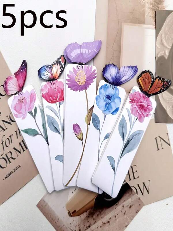 Marcadores de papel criativos em formato de borboleta, 5 peças, marcadores de leitura para estudantes, frescos e fofos, com cartão de mensagem, pequenos presentes culturais e criativos de alta qualidade, marcadores de papel tridimensionais vazados em formato de borboleta, pequenos presentes translúcidos, culturais e criativos com um toque de sofisticação, para estudantes, com estilo ins, fofos e frescos