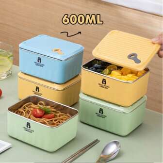 1pc Office Worker Insulated Lunch Box With Bag, Square Microwavable Food Storage Container, Fridge Bento Box For Students