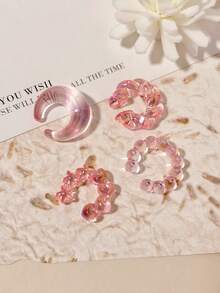 4pcs Set No Piercing Dopamine Themed Simple & Chic Ear Cuffs, Transparent Acrylic Moon, Heart, Star, Twist Earring Clips, Fashion Gift For Women