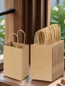 10pcs Brown Kraft Paper Bags With Handles-100% Takeaway Bags For Businesses, Retail, Grocery, BoutiqueSupplies, Parcel, Packaging, And Home Kitchen Items - - 10pcs - View 6